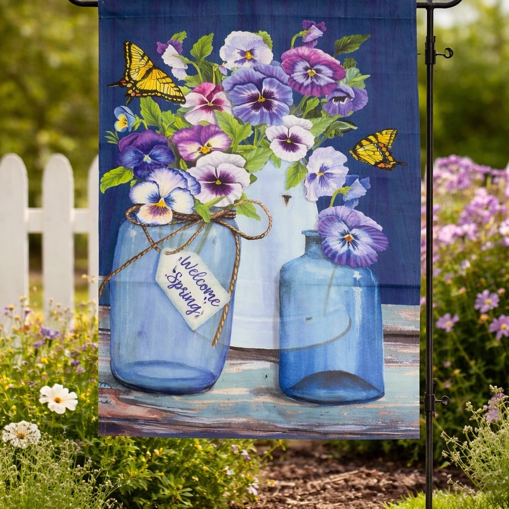 Large Yard Sign Welcome Spring Blue Floral